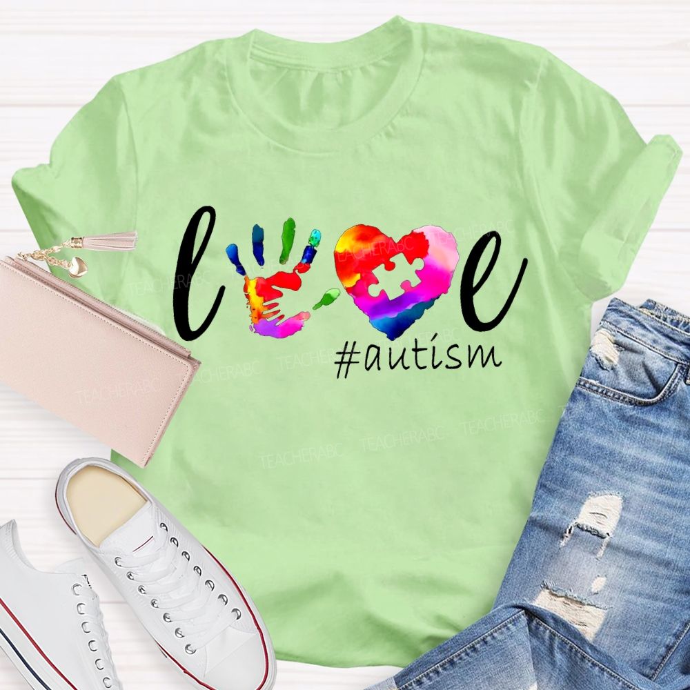 Love Autism Colorful Hearts And Handprints T-shirt
