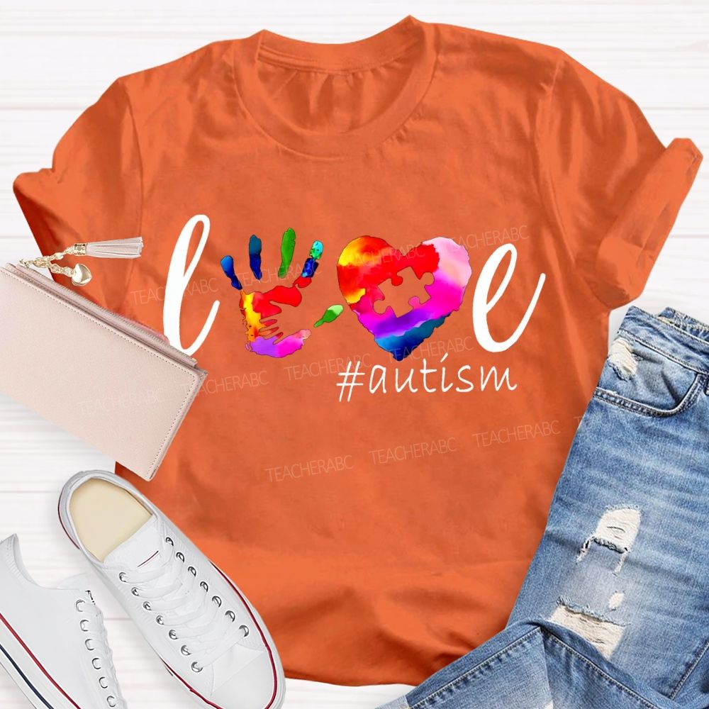 Love Autism Colorful Hearts And Handprints T-shirt