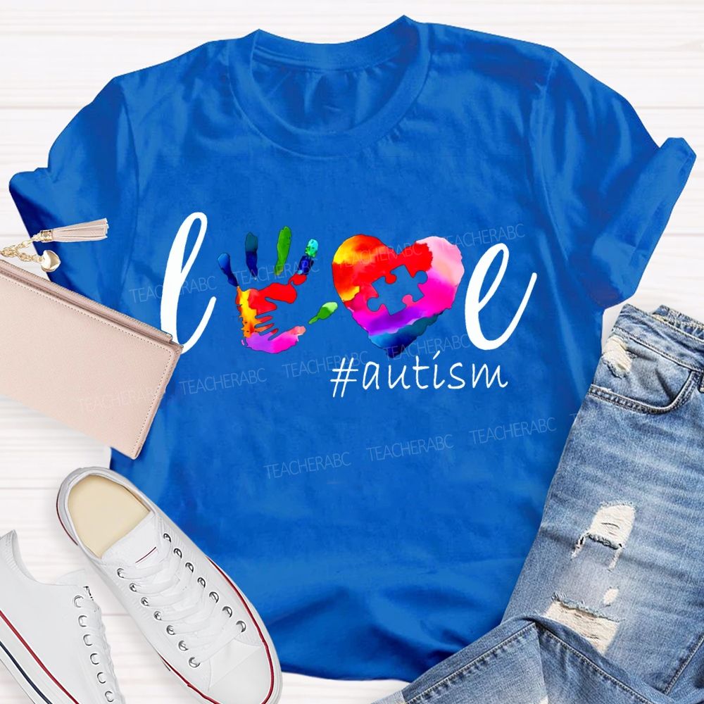 Love Autism Colorful Hearts And Handprints T-shirt