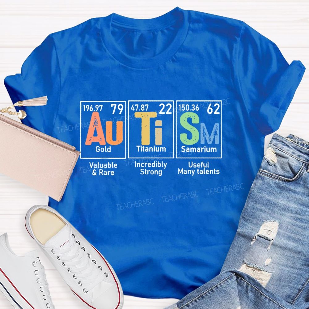 Autism Gold Titanium Samarium Teacher T-shirt