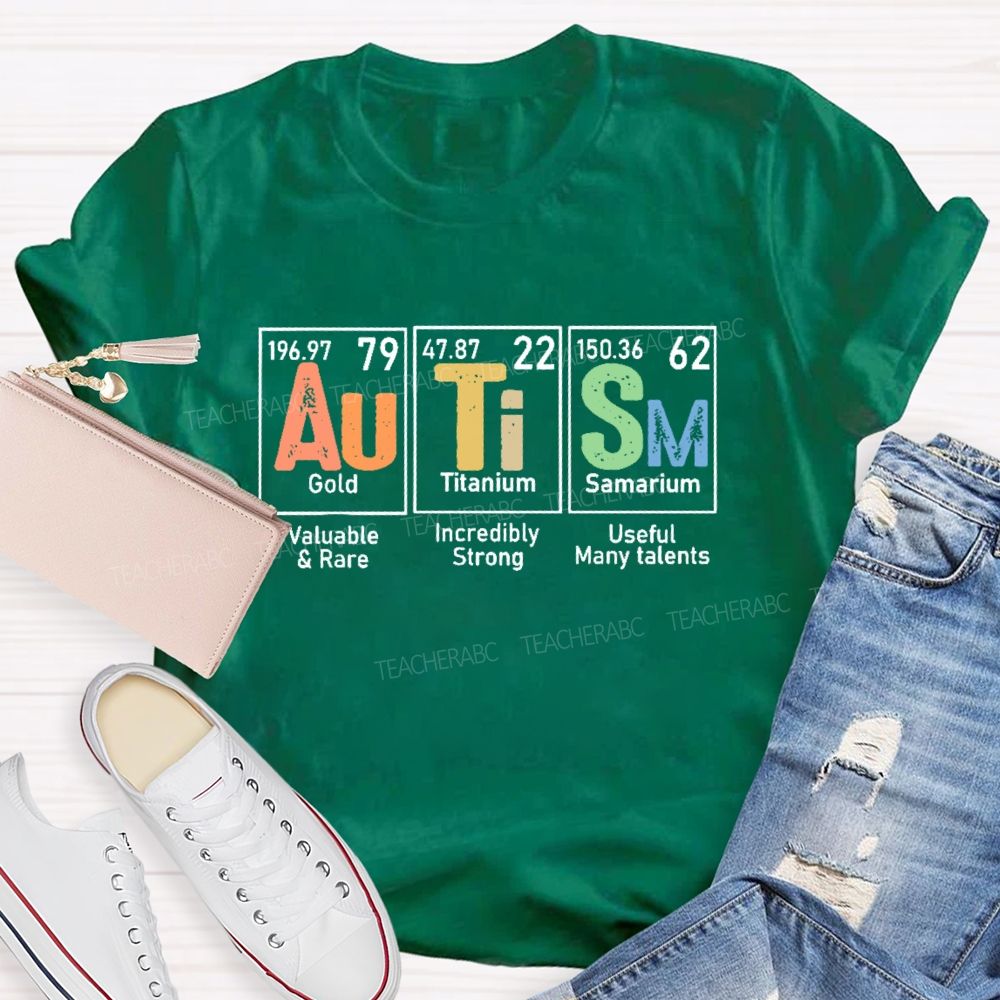 Autism Gold Titanium Samarium Teacher T-shirt