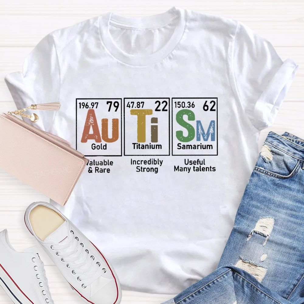 Autism Gold Titanium Samarium Teacher T-shirt