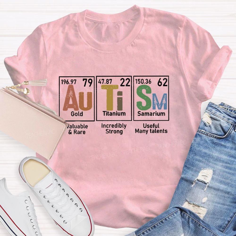 Autism Gold Titanium Samarium Teacher T-shirt