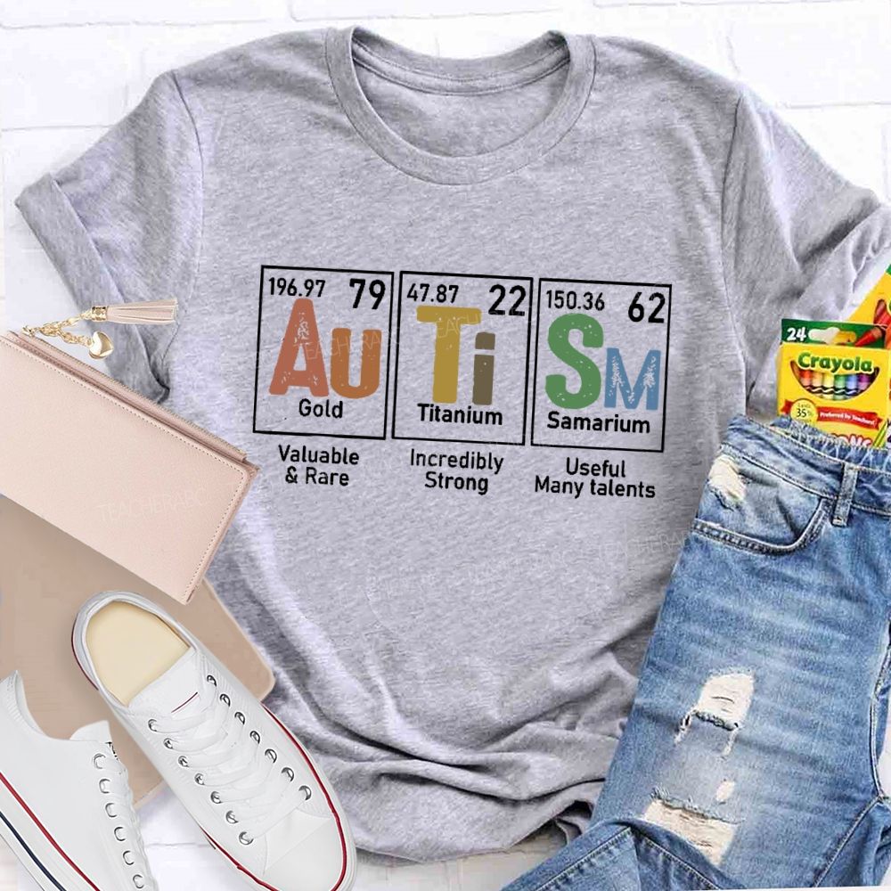 Autism Gold Titanium Samarium Teacher T-shirt