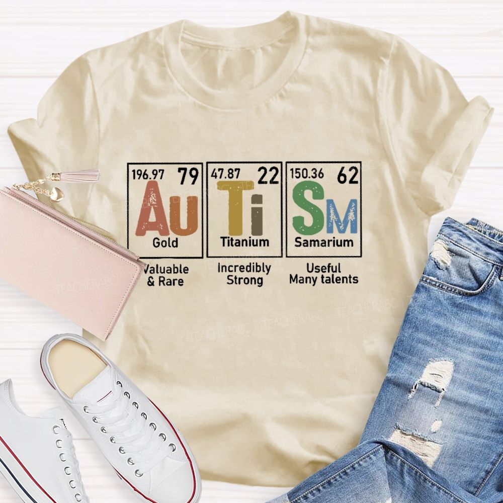 Autism Gold Titanium Samarium Teacher T-shirt