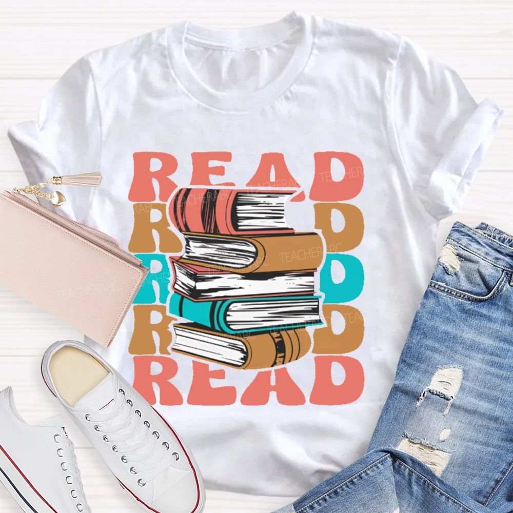 Read Books Colorful Letters Graphics Teacher T-shirt
