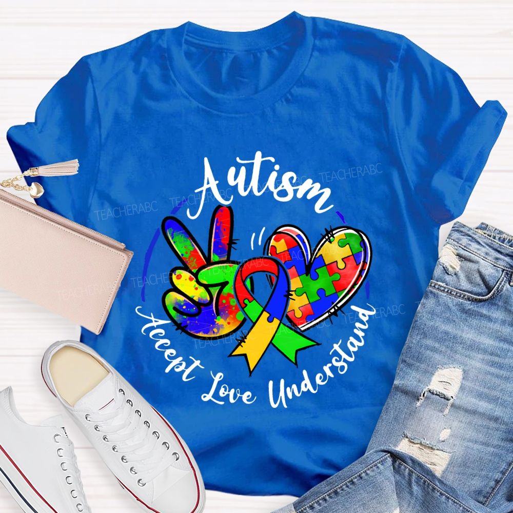 Autism Accept Understand Love Color Printing Teacher T-shirt
