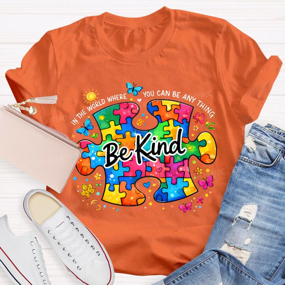 Be Kind In The World Where You Can Be Anything Teacher T-shirt