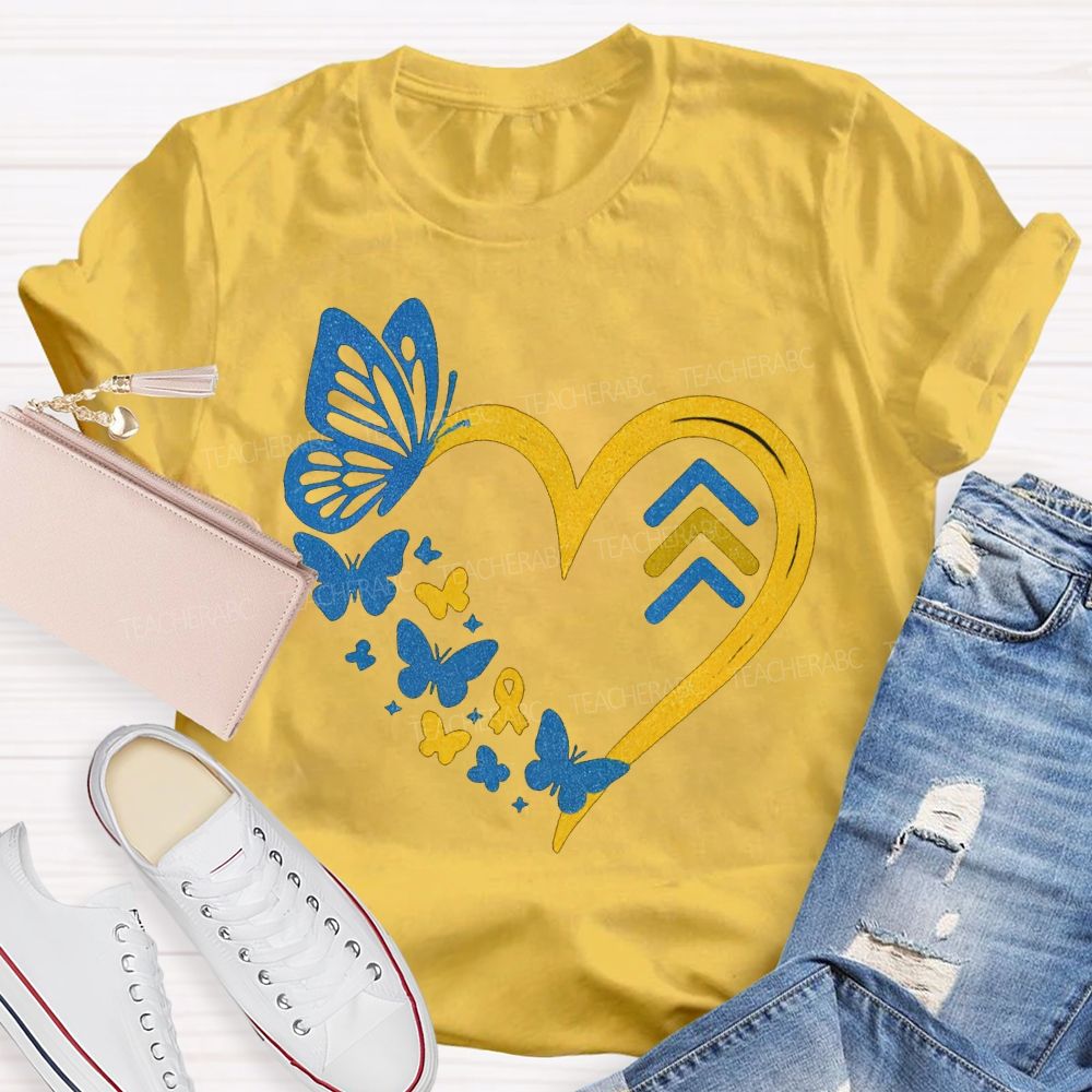 Down Syndrome Awareness Butterflies And Hearts Teacher T-shirt