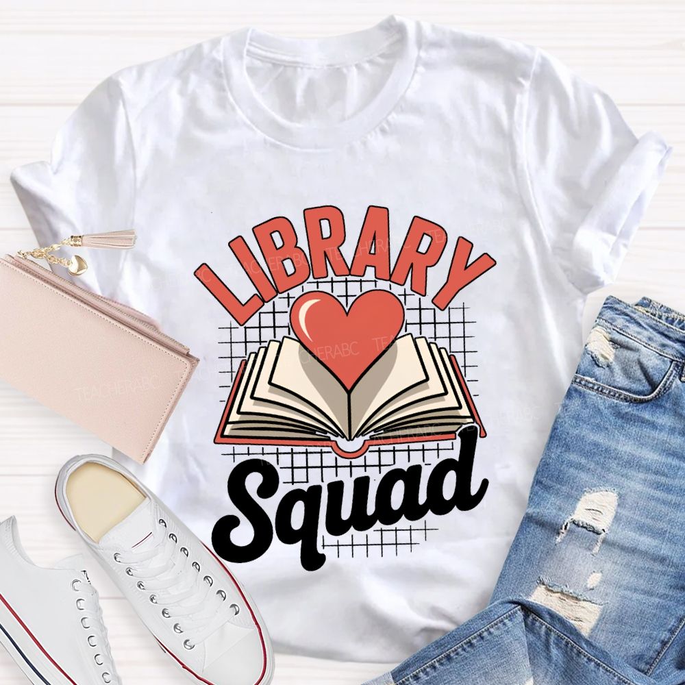 School Library Squad Hearts And Books T-shirt
