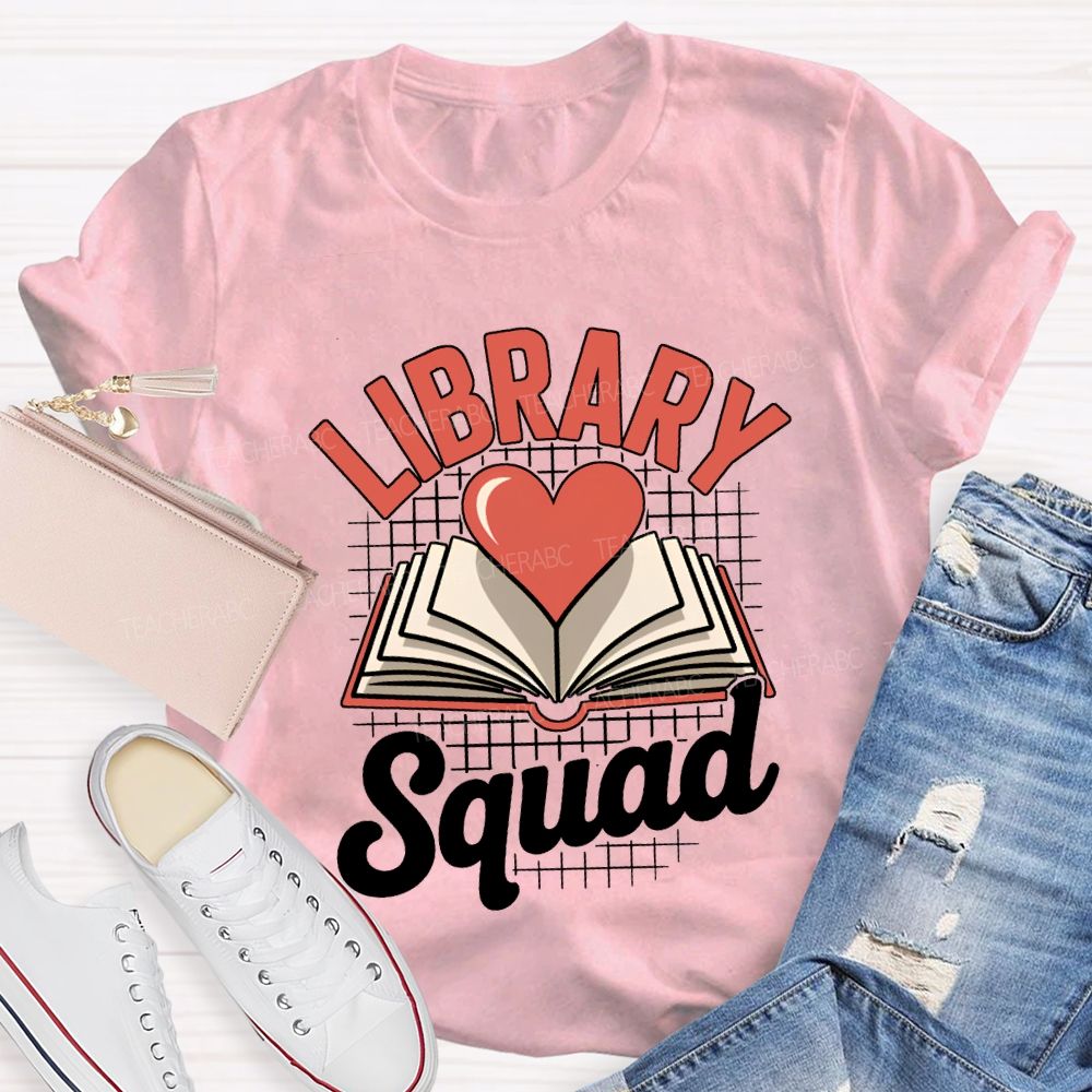 School Library Squad Hearts And Books T-shirt