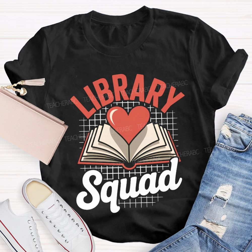 School Library Squad Hearts And Books T-shirt