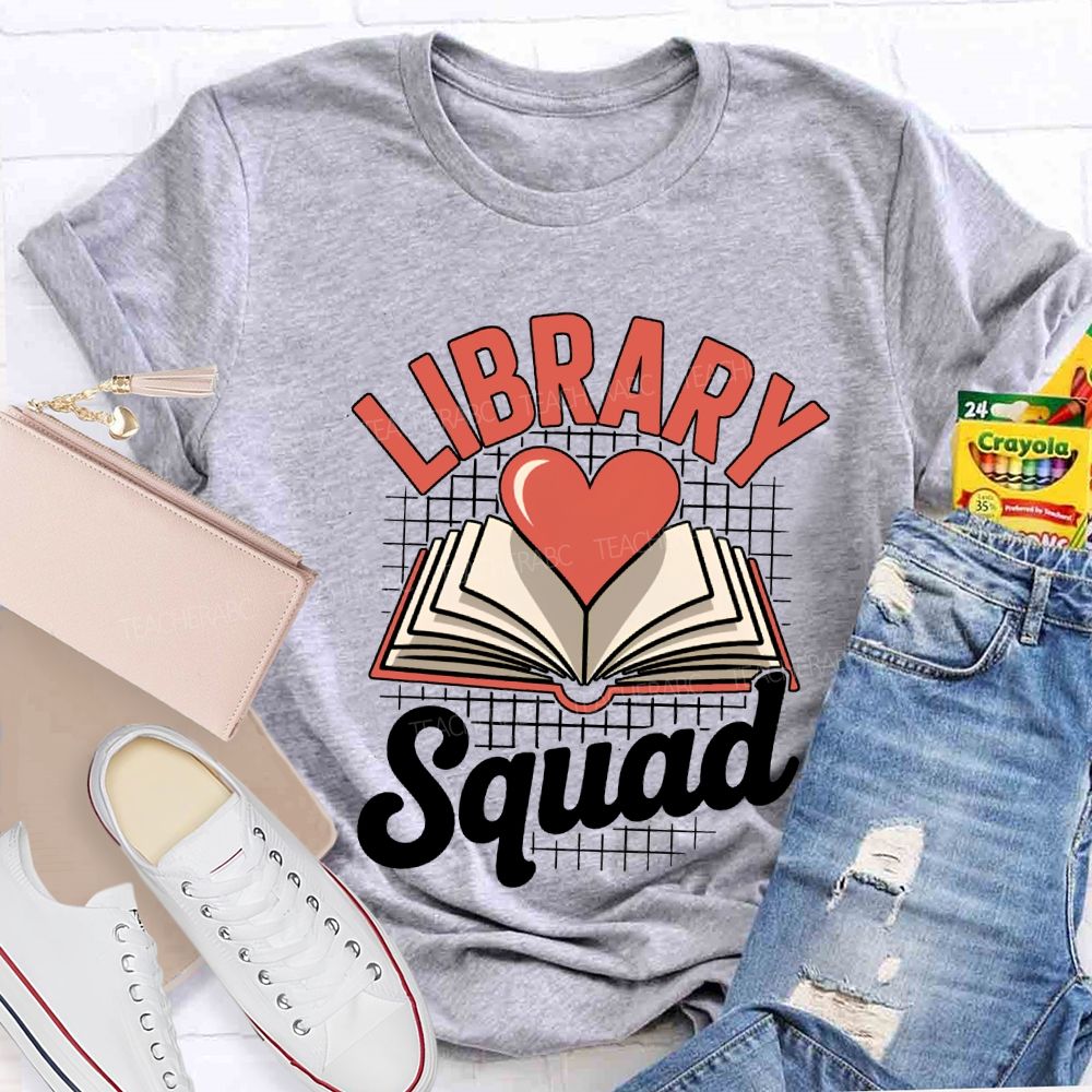School Library Squad Hearts And Books T-shirt