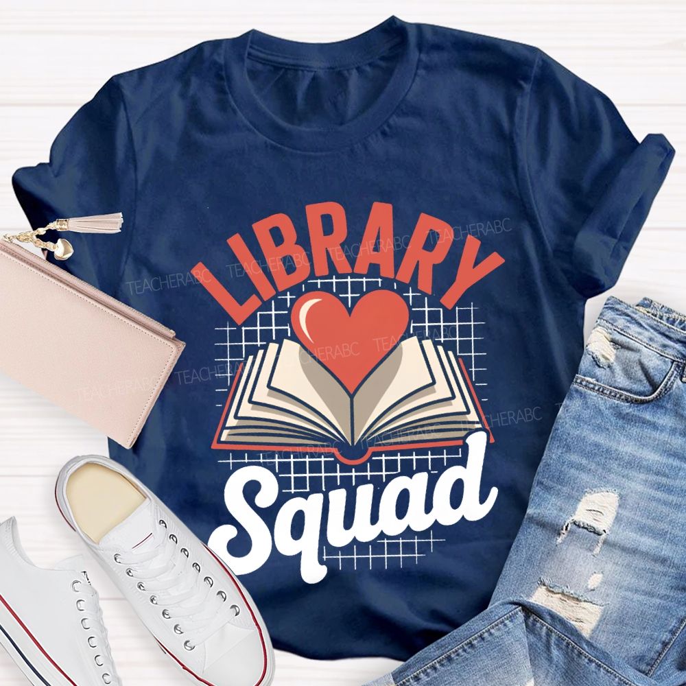 School Library Squad Hearts And Books T-shirt