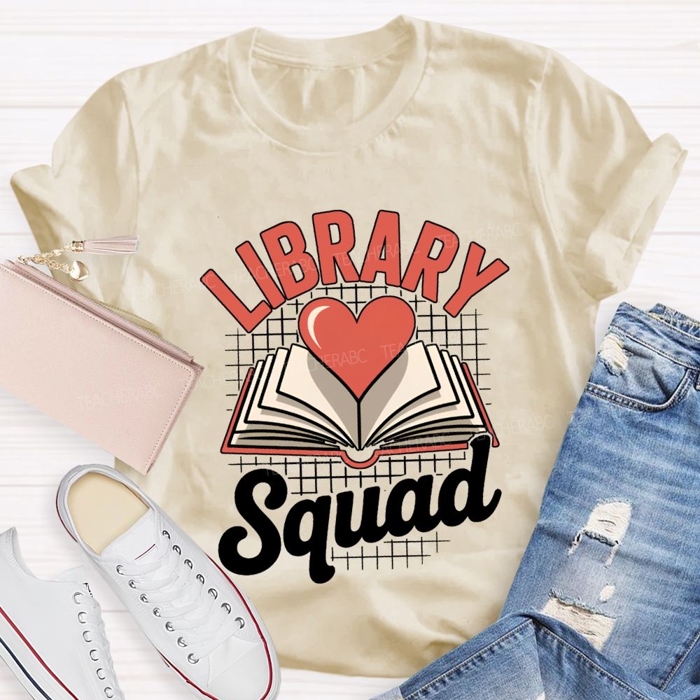 School Library Squad Hearts And Books T-shirt