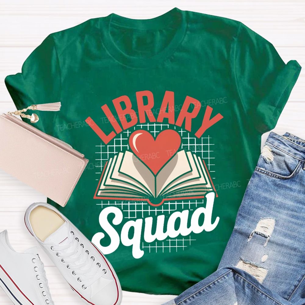 School Library Squad Hearts And Books T-shirt