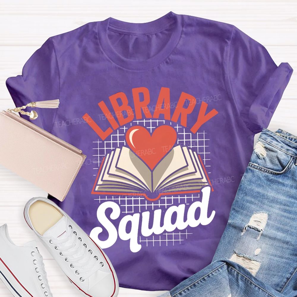 School Library Squad Hearts And Books T-shirt