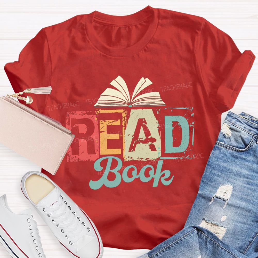 Read Book Colored Block Fonts Teacher T-shirt