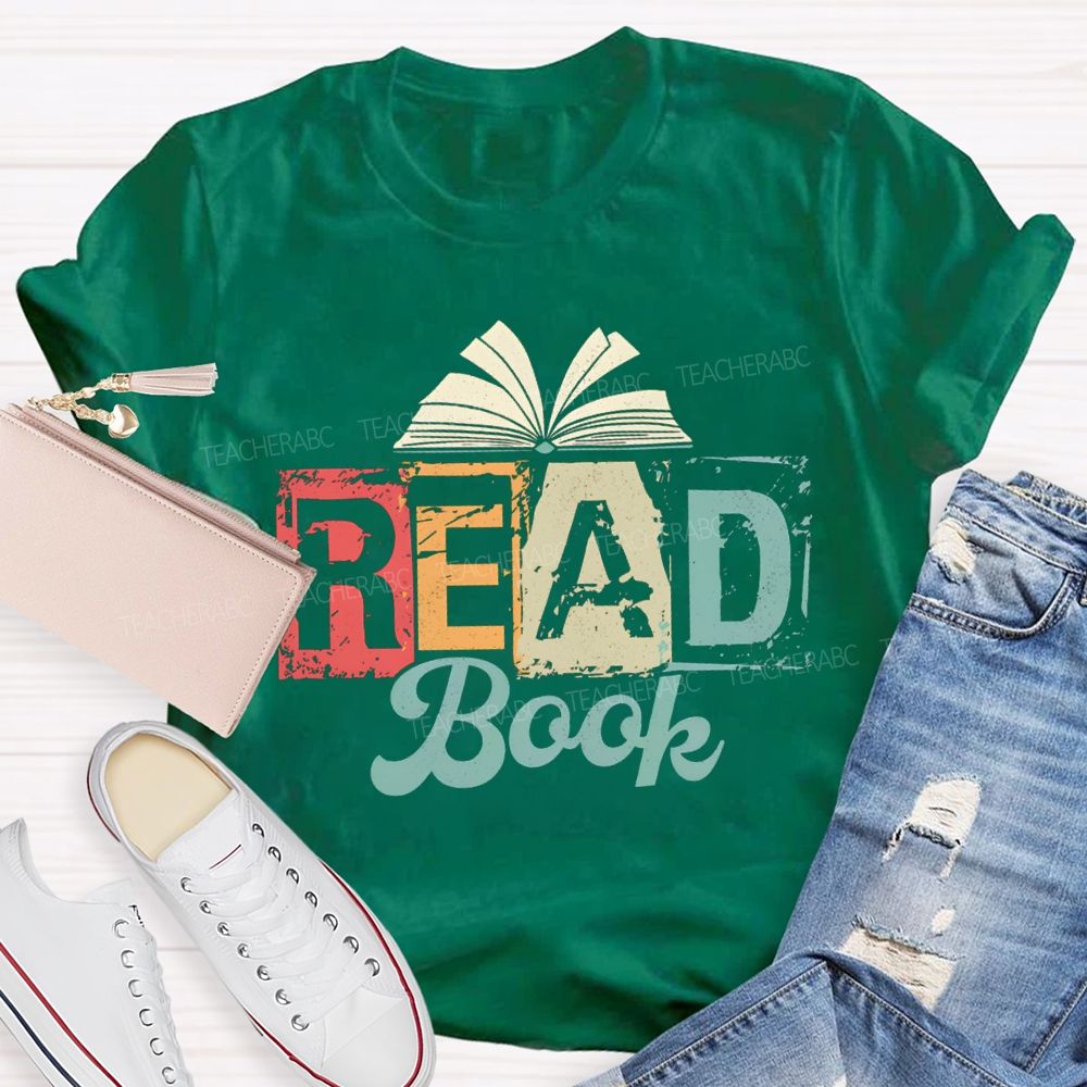 Read Book Colored Block Fonts Teacher T-shirt