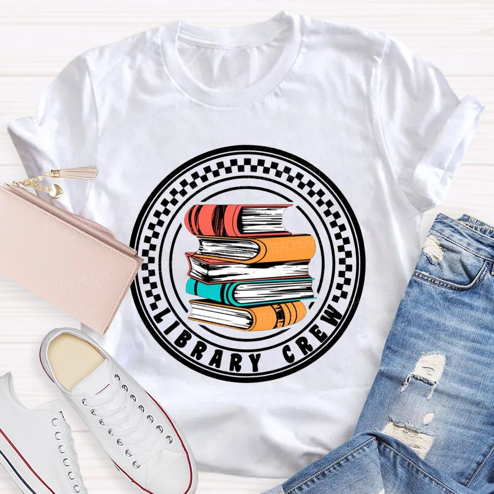 Library Crew Colored Books T-shirt