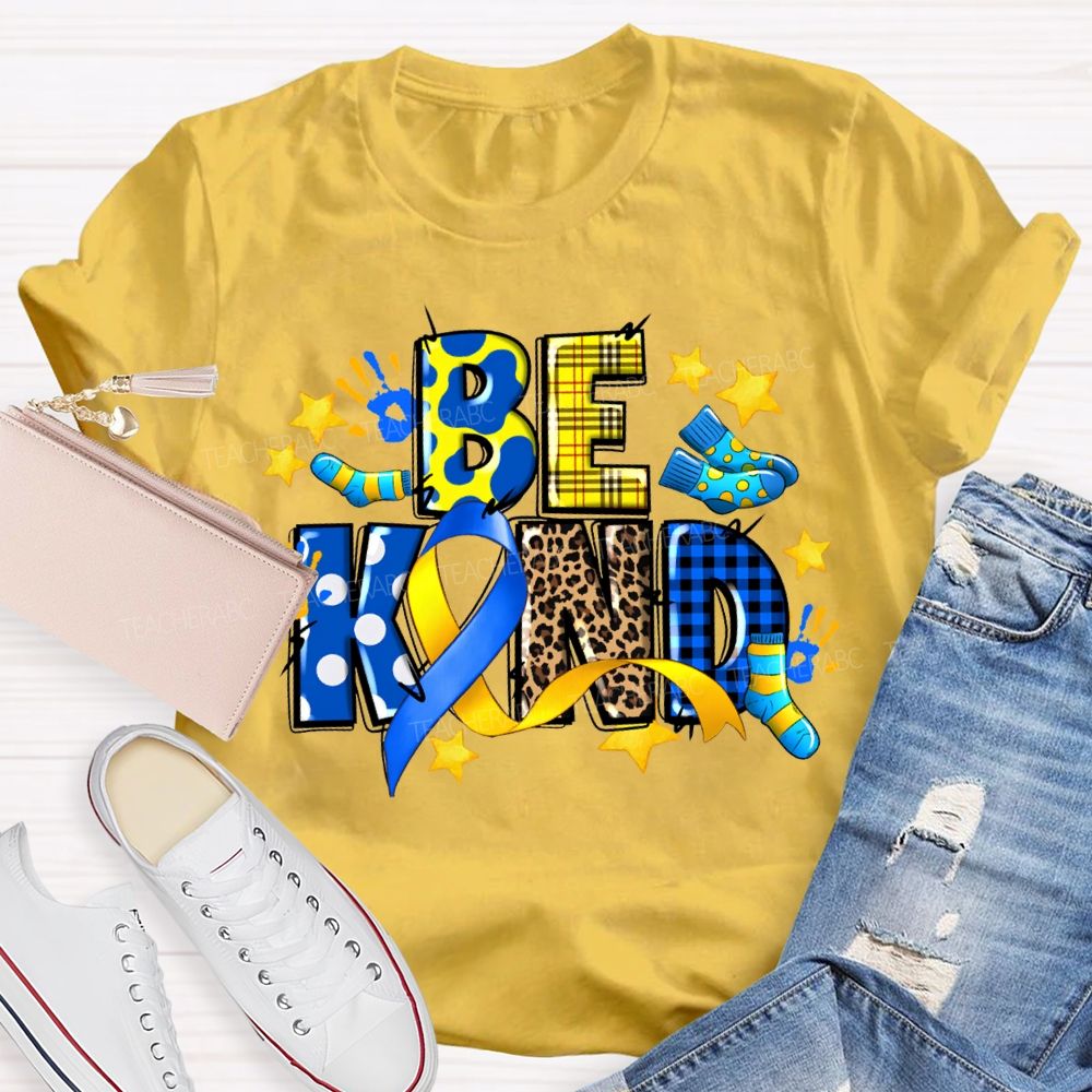 Be Kind Stars And Polka Dot Leopard Print Font Teacher T-shirt