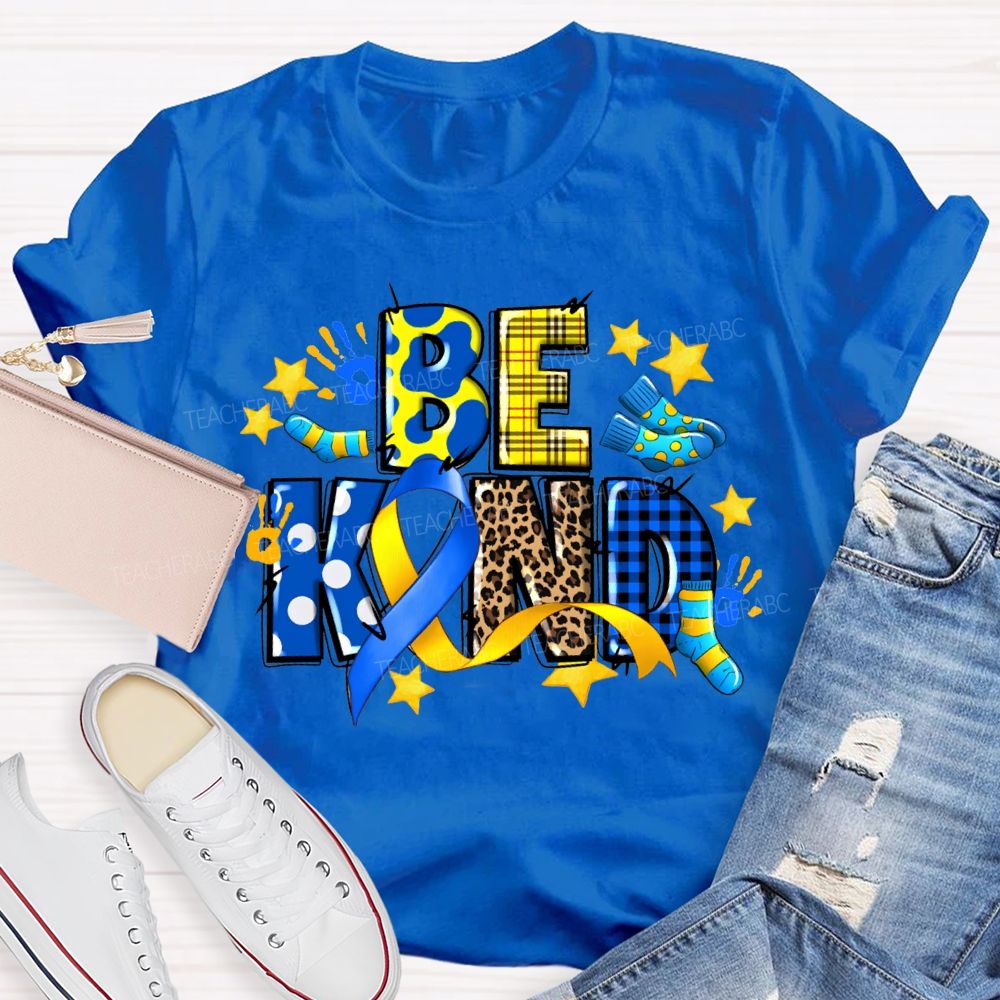 Be Kind Stars And Polka Dot Leopard Print Font Teacher T-shirt