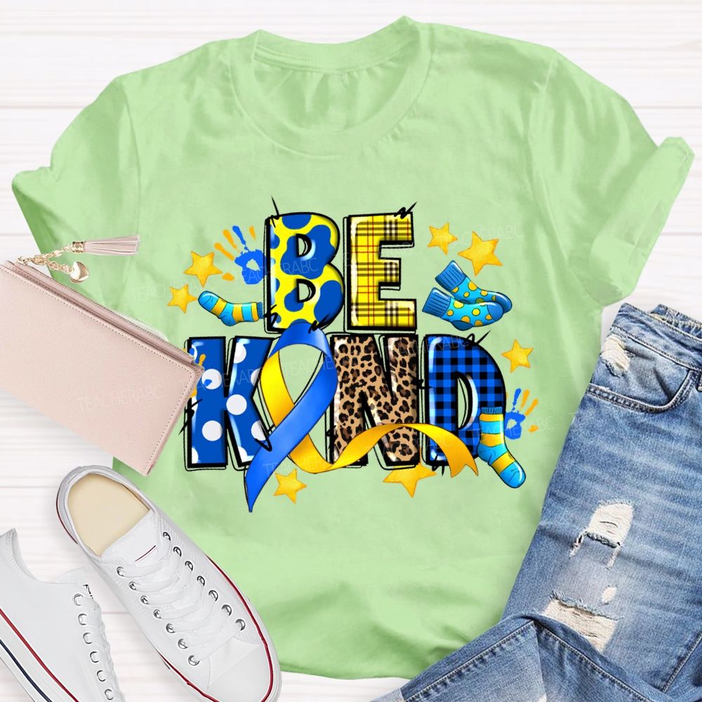 Be Kind Stars And Polka Dot Leopard Print Font Teacher T-shirt