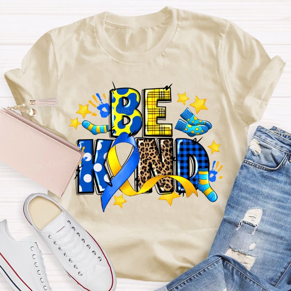 Be Kind Stars And Polka Dot Leopard Print Font Teacher T-shirt
