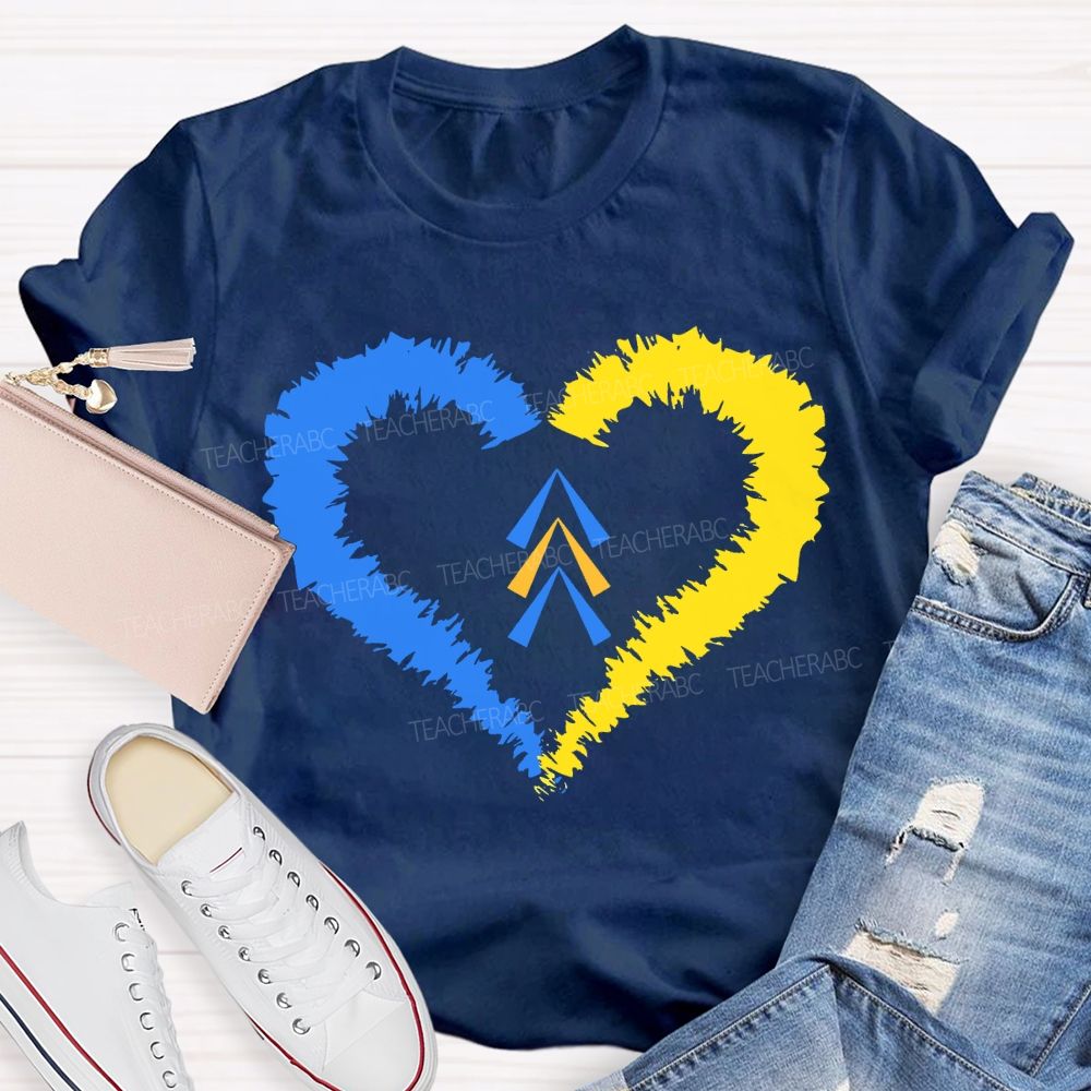 Down Syndrome Awareness Heart Print Teacher T-shirt