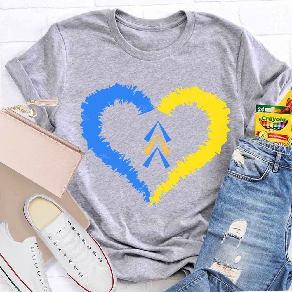 Down Syndrome Awareness Heart Print Teacher T-shirt