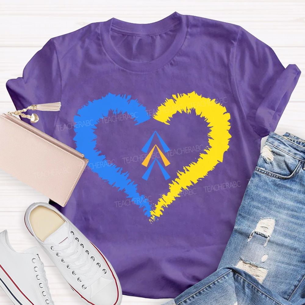 Down Syndrome Awareness Heart Print Teacher T-shirt