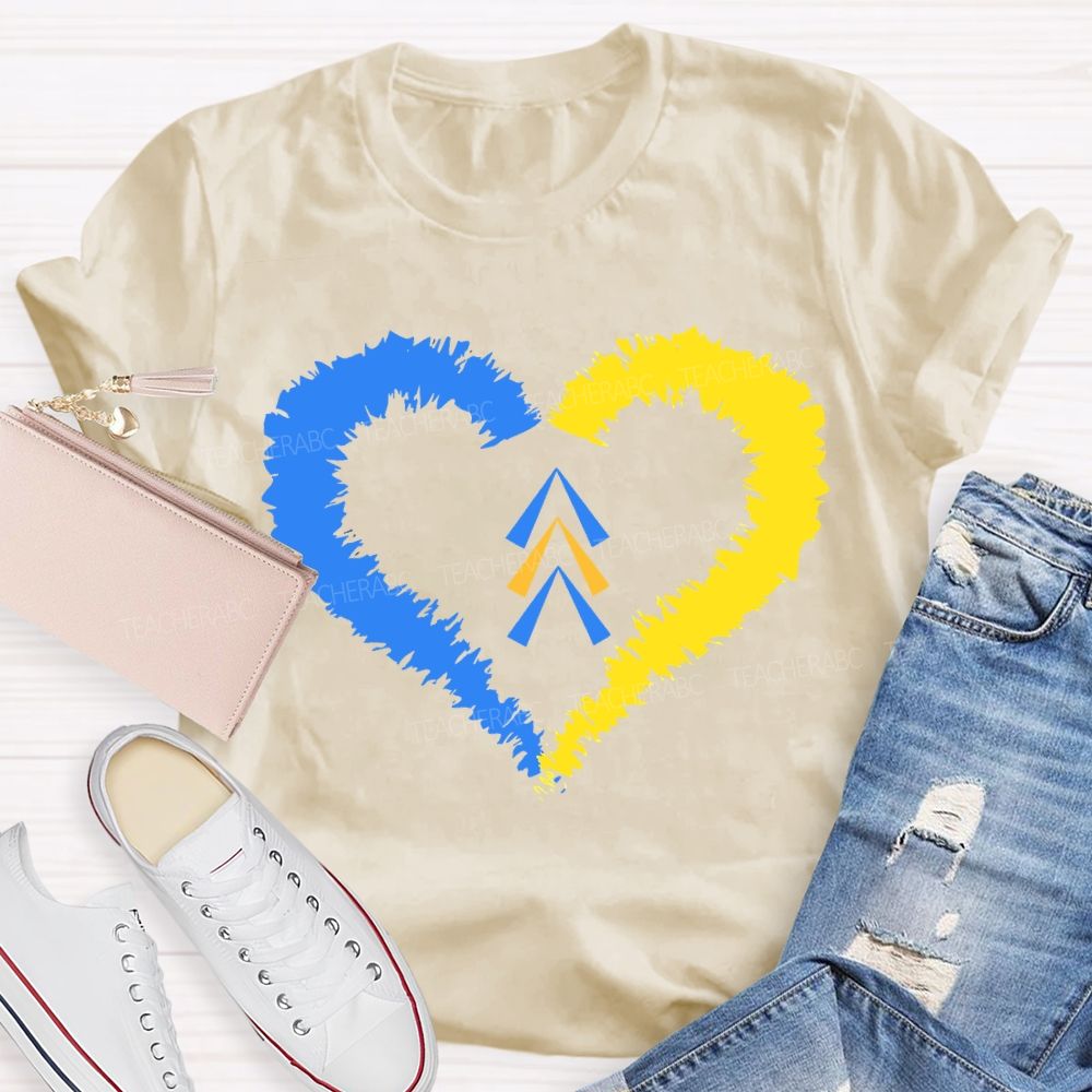Down Syndrome Awareness Heart Print Teacher T-shirt