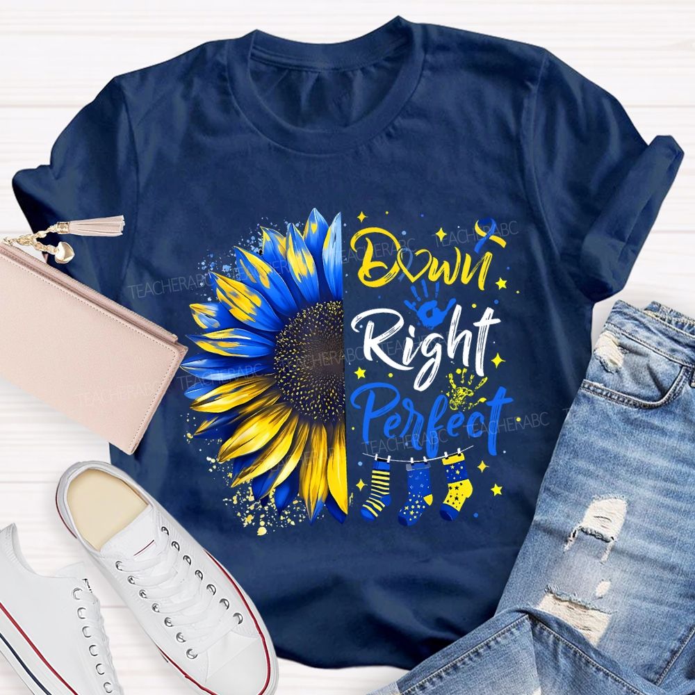 Down Right Perfect Down Syndrome Awareness Teacher T-shirt