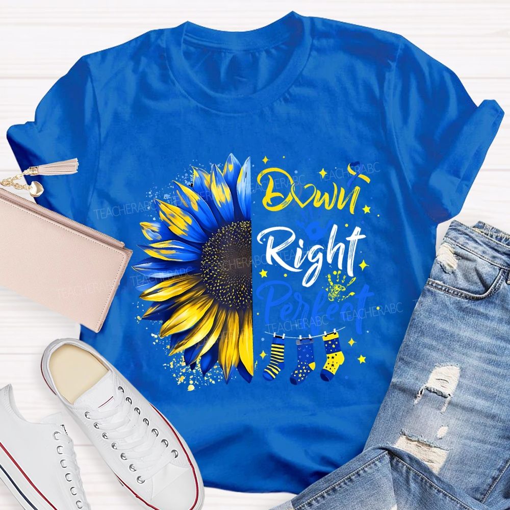 Down Right Perfect Down Syndrome Awareness Teacher T-shirt