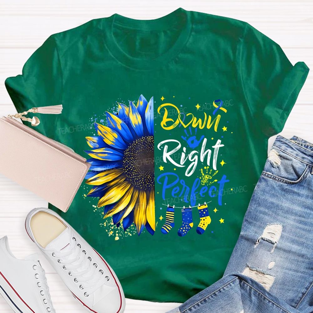 Down Right Perfect Down Syndrome Awareness Teacher T-shirt