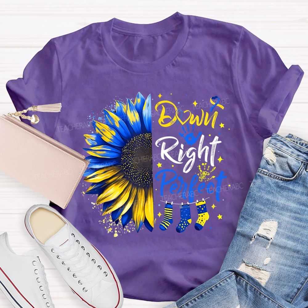 Down Right Perfect Down Syndrome Awareness Teacher T-shirt