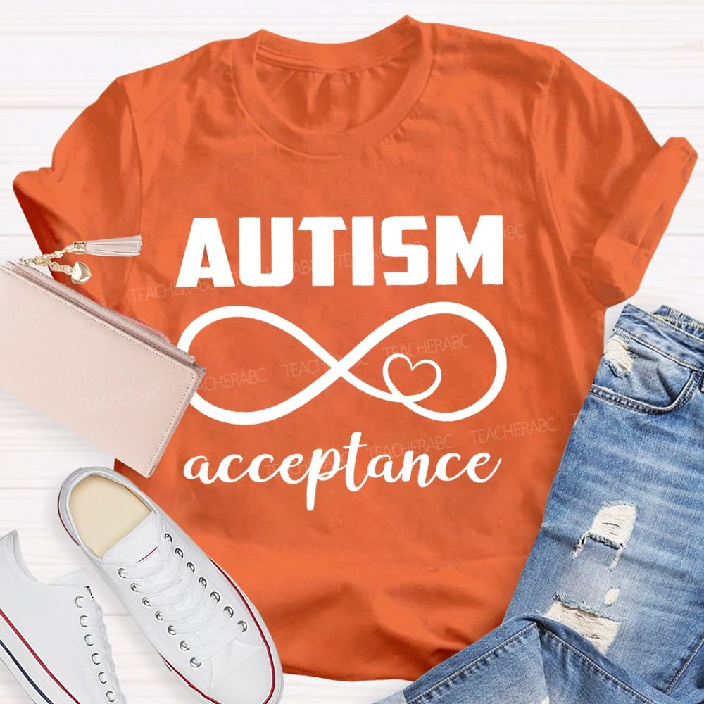 Autism Acceptance Infinity Symbol Heart  Teacher T-shirt