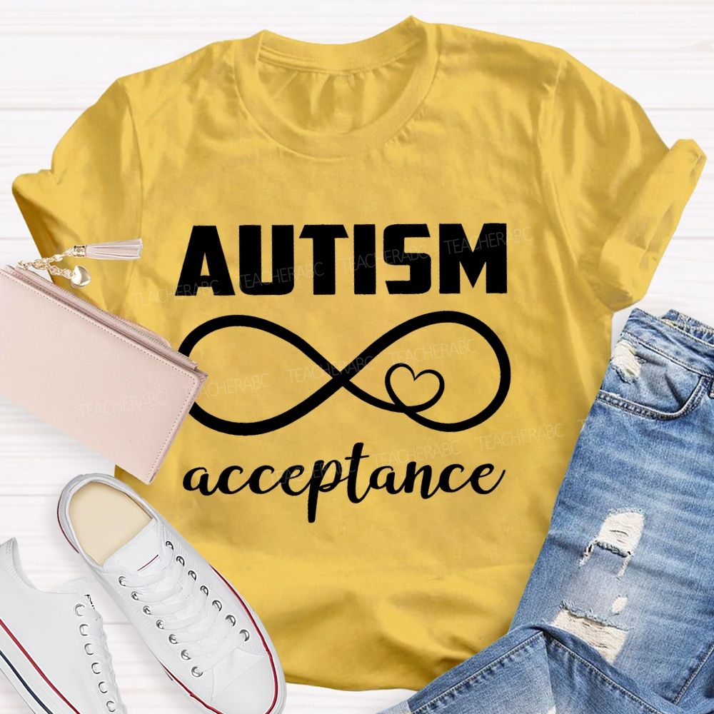Autism Acceptance Infinity Symbol Heart  Teacher T-shirt
