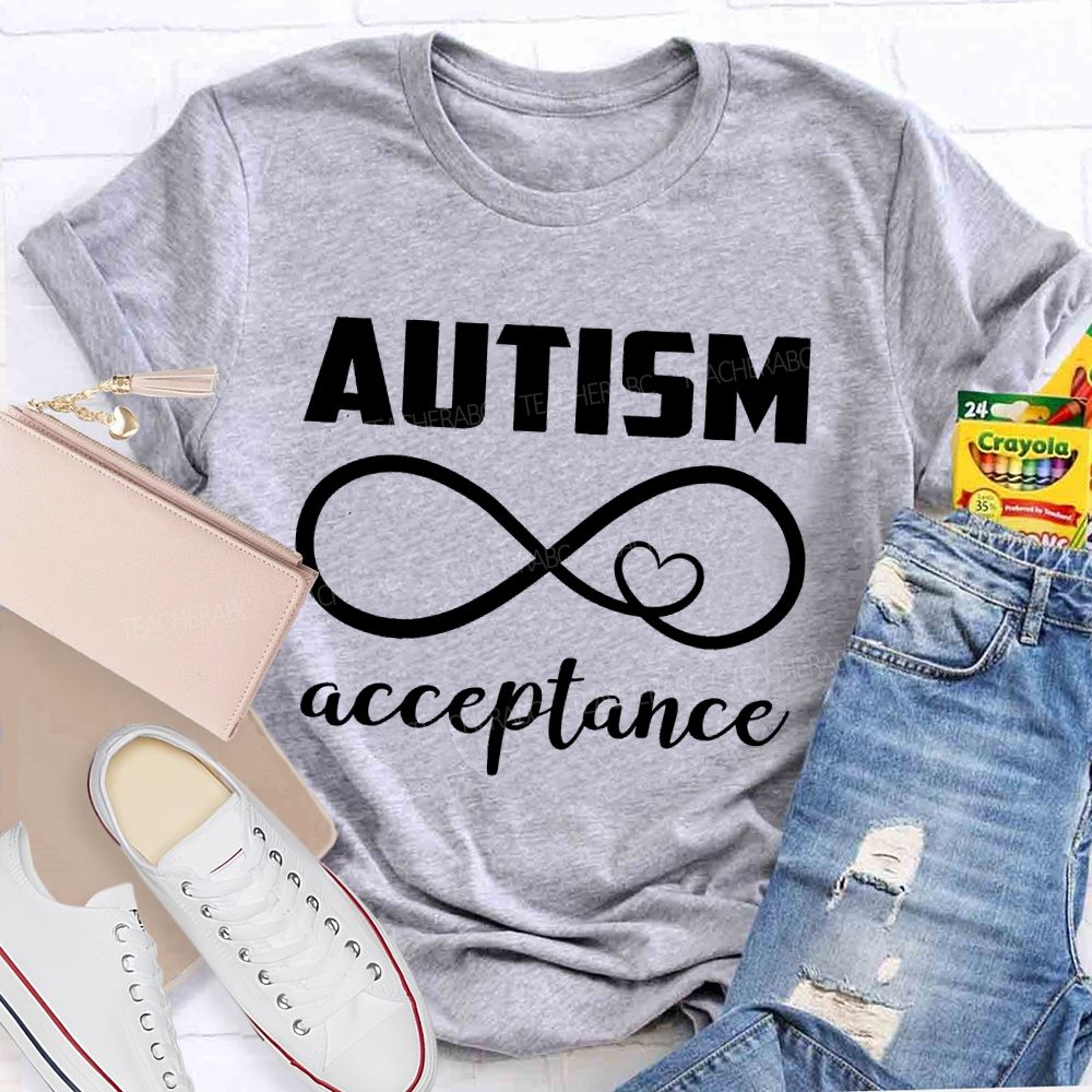 Autism Acceptance Infinity Symbol Heart  Teacher T-shirt