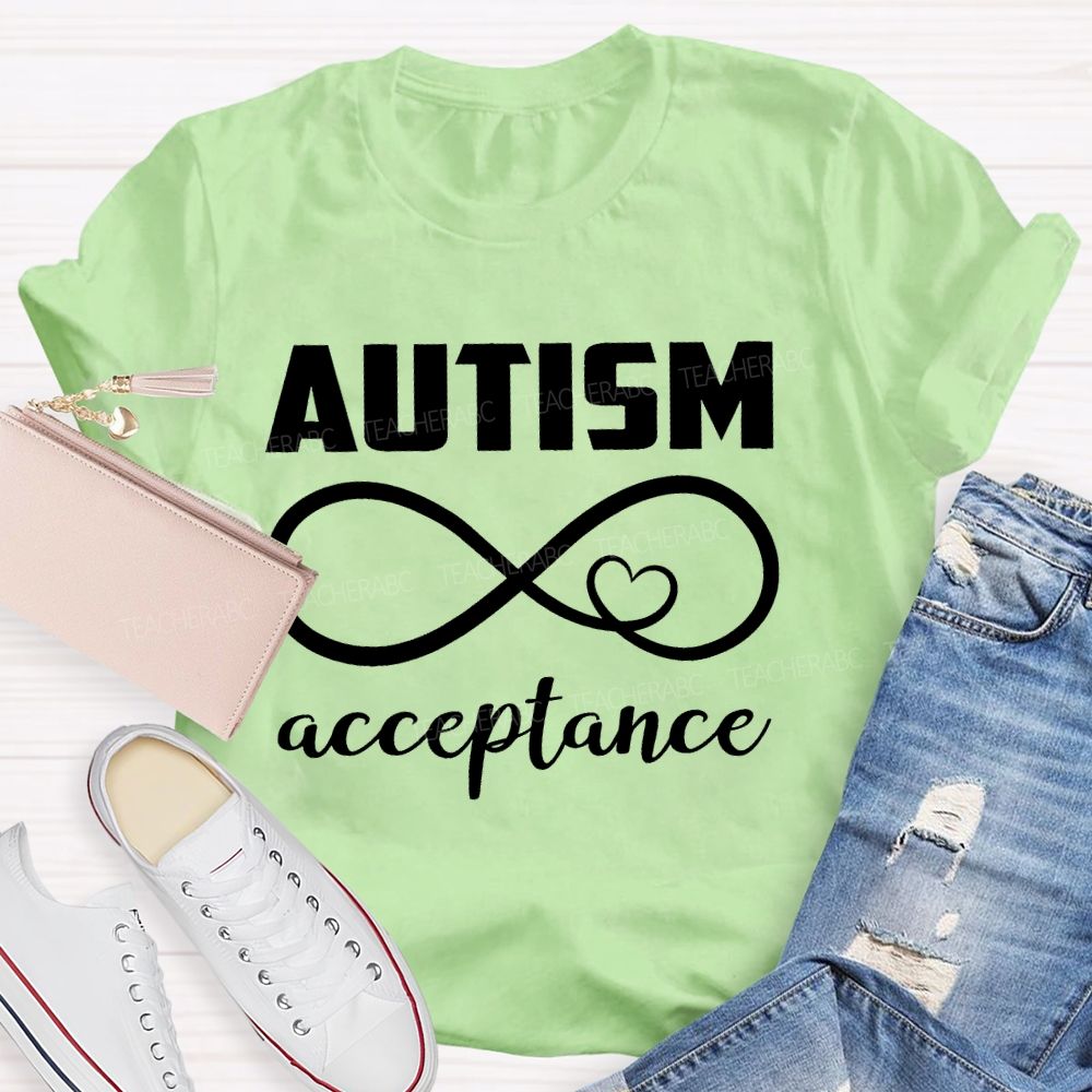 Autism Acceptance Infinity Symbol Heart  Teacher T-shirt