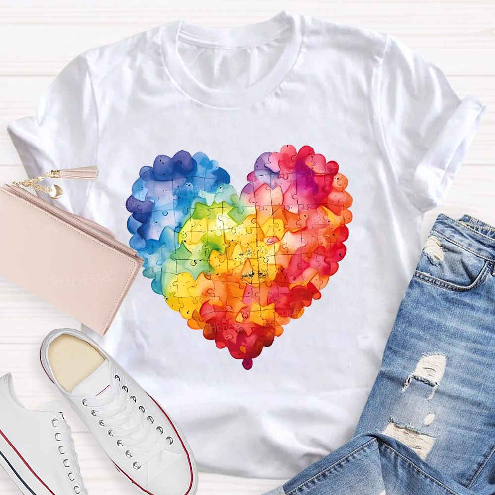 Love Colorful Puzzle Pattern Teacher T-shirt