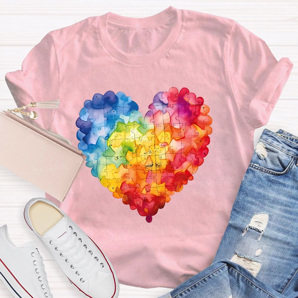 Love Colorful Puzzle Pattern Teacher T-shirt