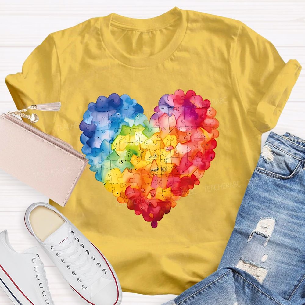 Love Colorful Puzzle Pattern Teacher T-shirt