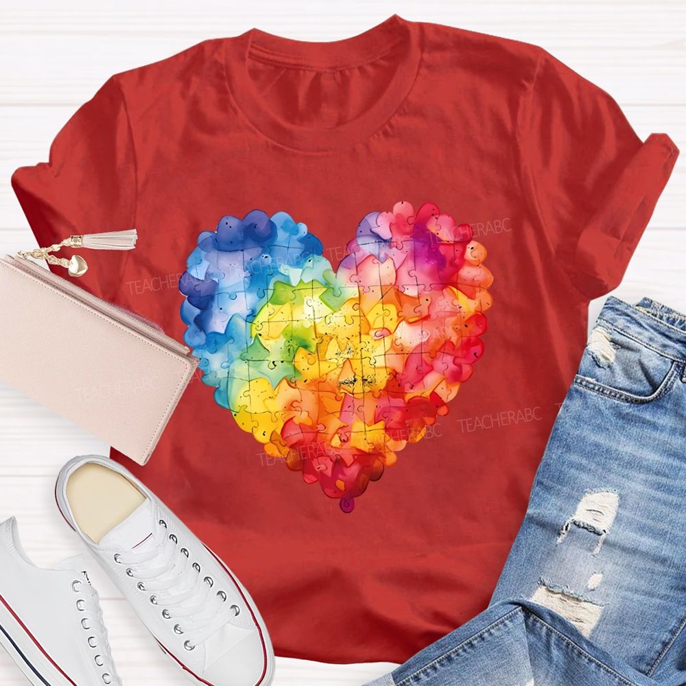 Love Colorful Puzzle Pattern Teacher T-shirt