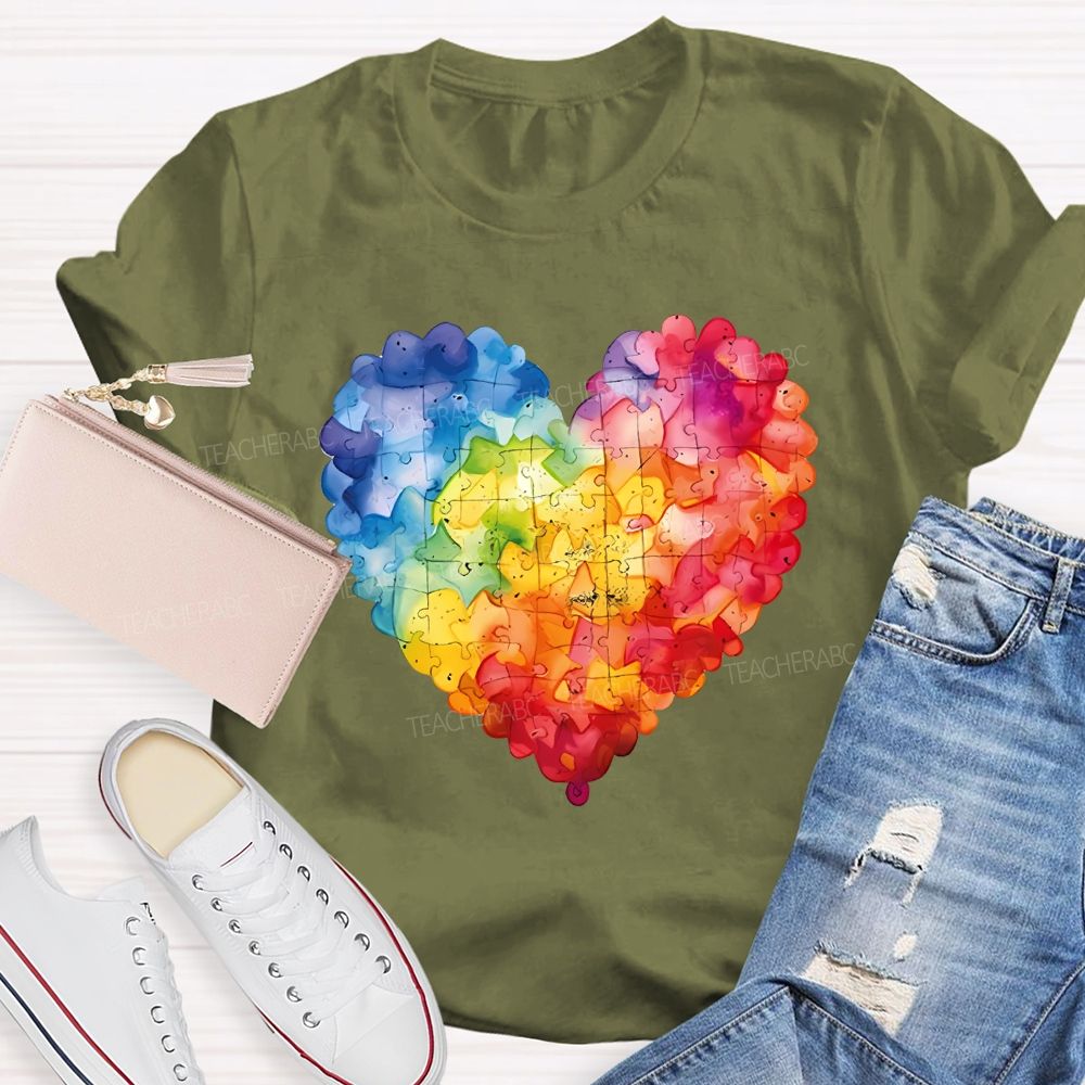 Love Colorful Puzzle Pattern Teacher T-shirt