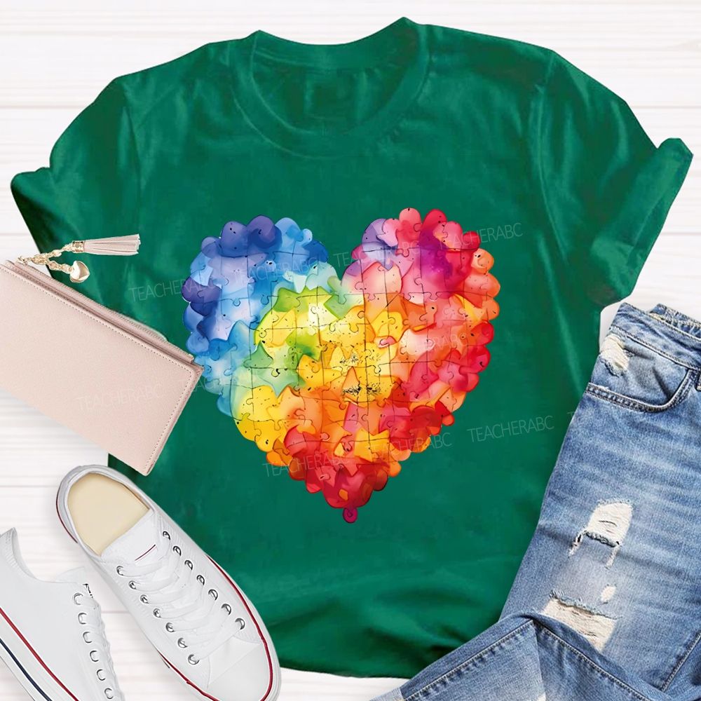 Love Colorful Puzzle Pattern Teacher T-shirt