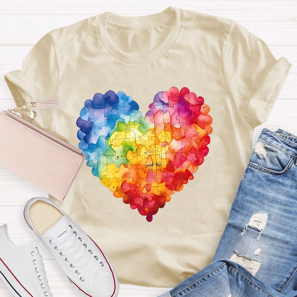 Love Colorful Puzzle Pattern Teacher T-shirt