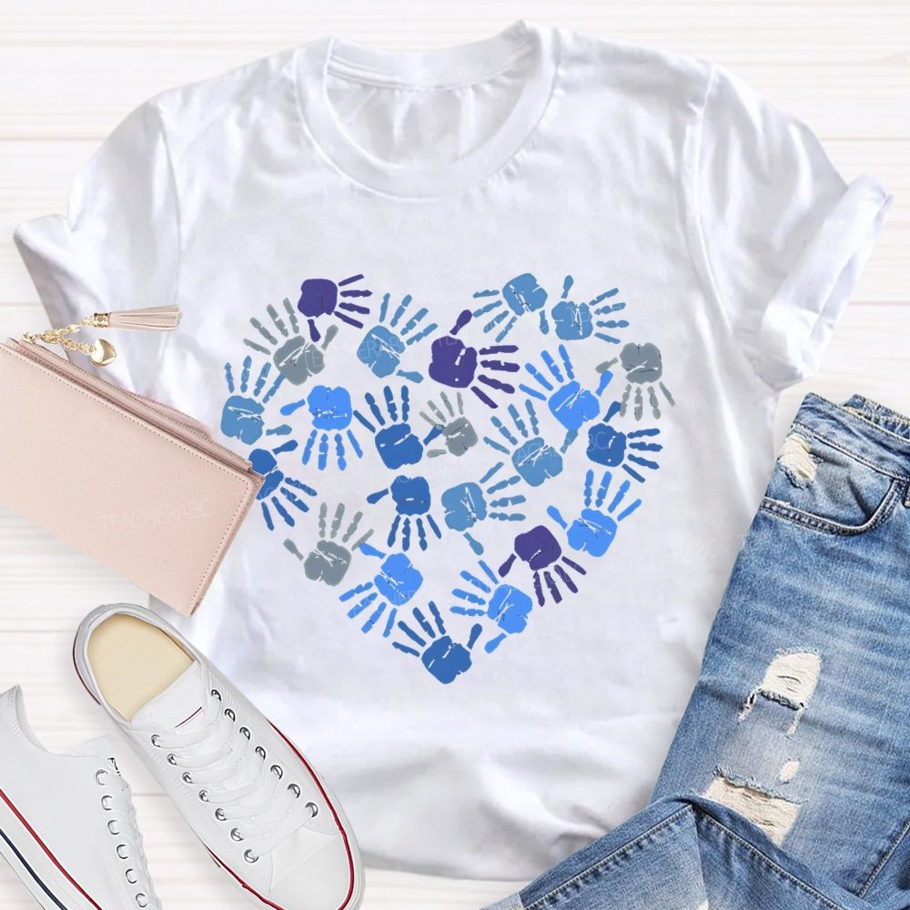 Autism Awareness Handprint Graphic Teacher T-shirt