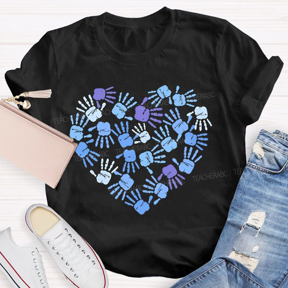 Autism Awareness Handprint Graphic Teacher T-shirt