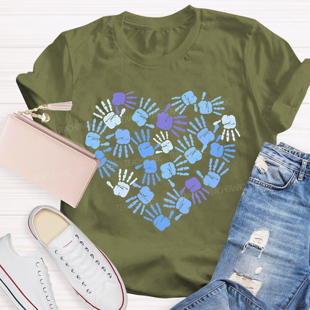 Autism Awareness Handprint Graphic Teacher T-shirt